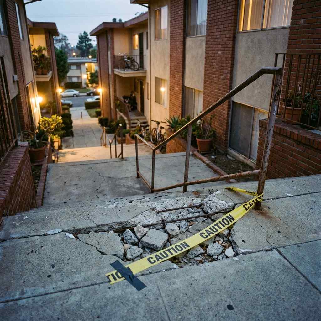 Dangerous broken stairs hazard