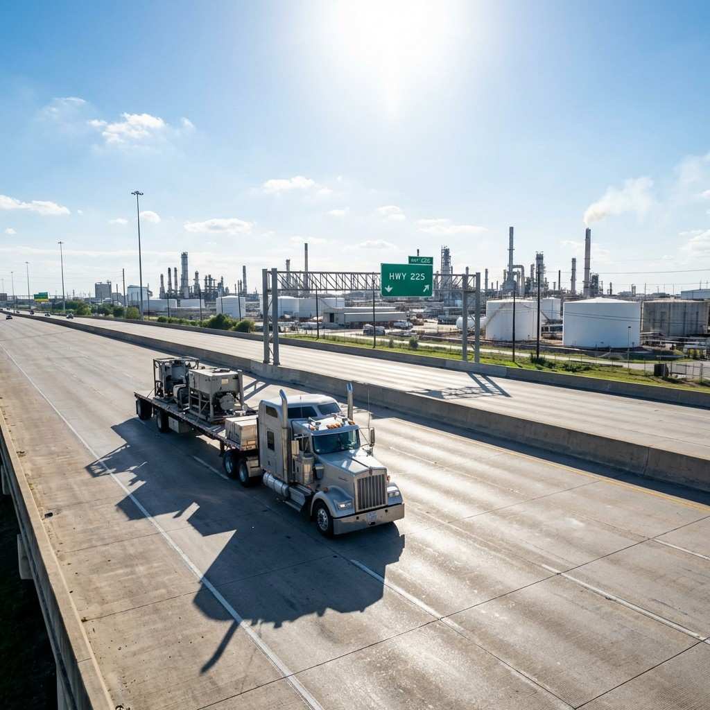 18-wheeler semi-truck on Highway 225 Pasadena TX - truck accident scene